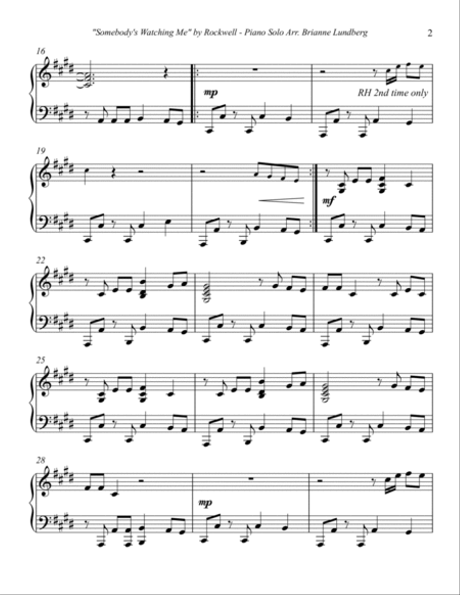 Somebody's Watching Me Piano Solo scores gallery preview page 3