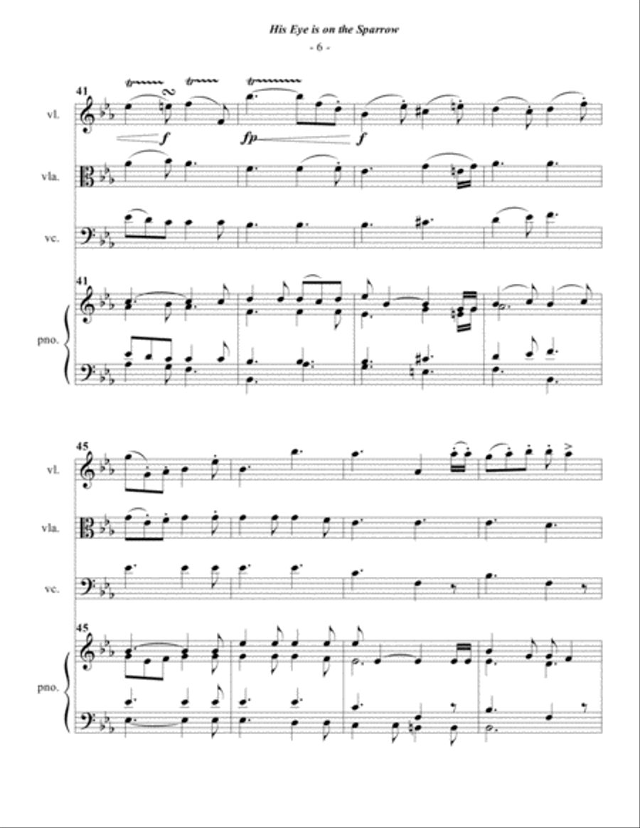 Gabriel: His Eye Is On The Sparrow for Piano Quartet Piano Quartet scores gallery preview page 6