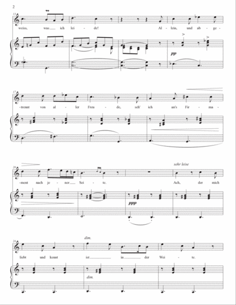 SCHUBERT: Lied der Mignon, D. 877 no. 4 (in 8 keys: A, A-flat, G, F-sharp, F, E, E-flat, D minor) Voice scores gallery preview page 3