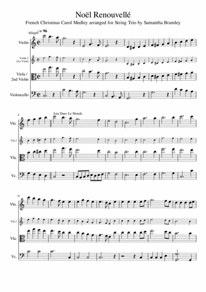 French Christmas Carol Medley for String Trio - Noëls Français en Pot Pourri pour Trio à Cordes