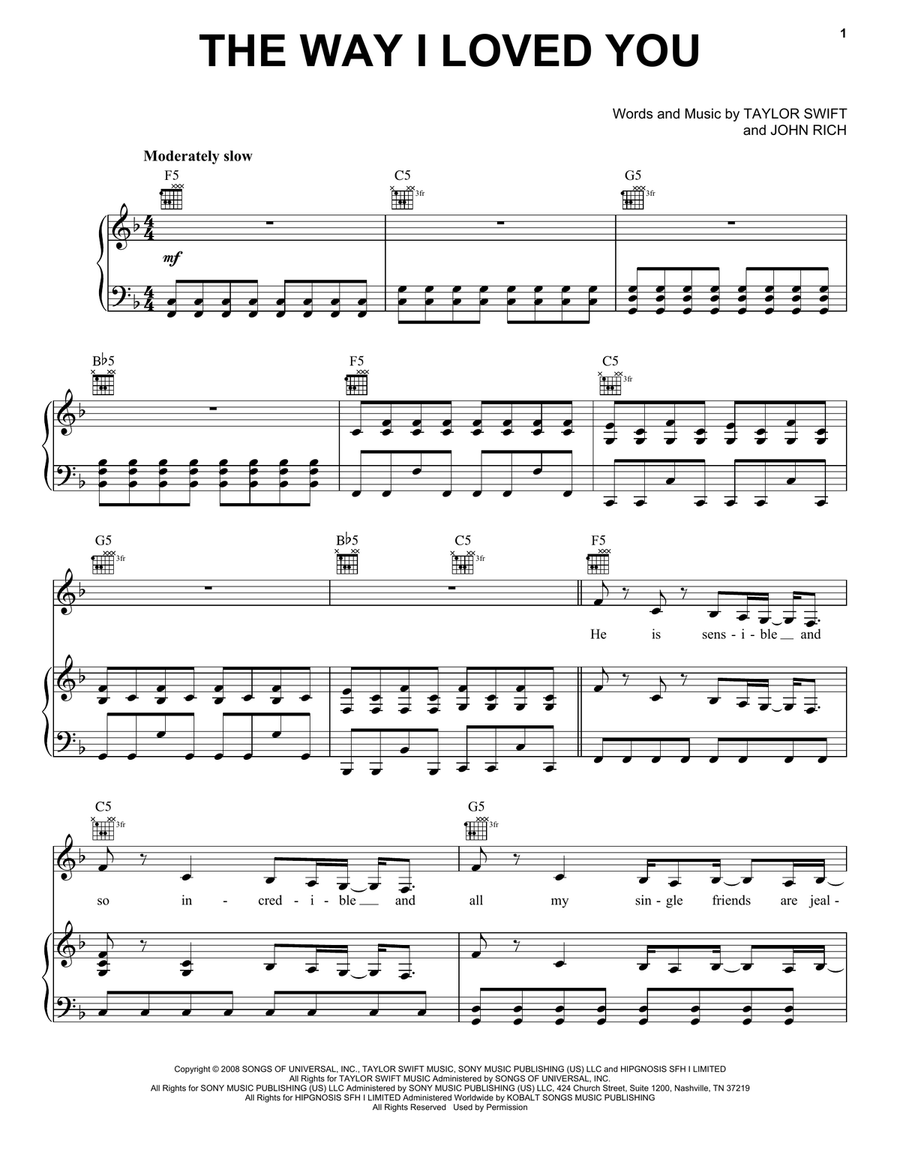 The Way I Loved You The Way I Loved You Piano, Vocal, Guitar scores gallery preview page 1