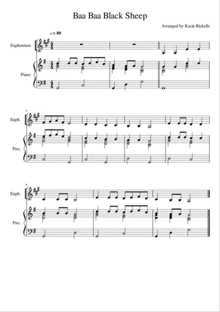 Baa Baa Black Sheep - Euphonium Solo Euphonium scores gallery preview page 1