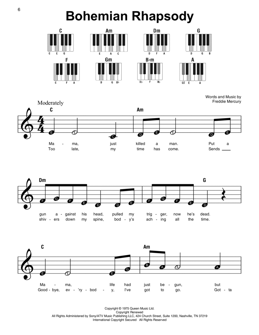 Bohemian Rhapsody Easy Piano scores gallery preview page 1