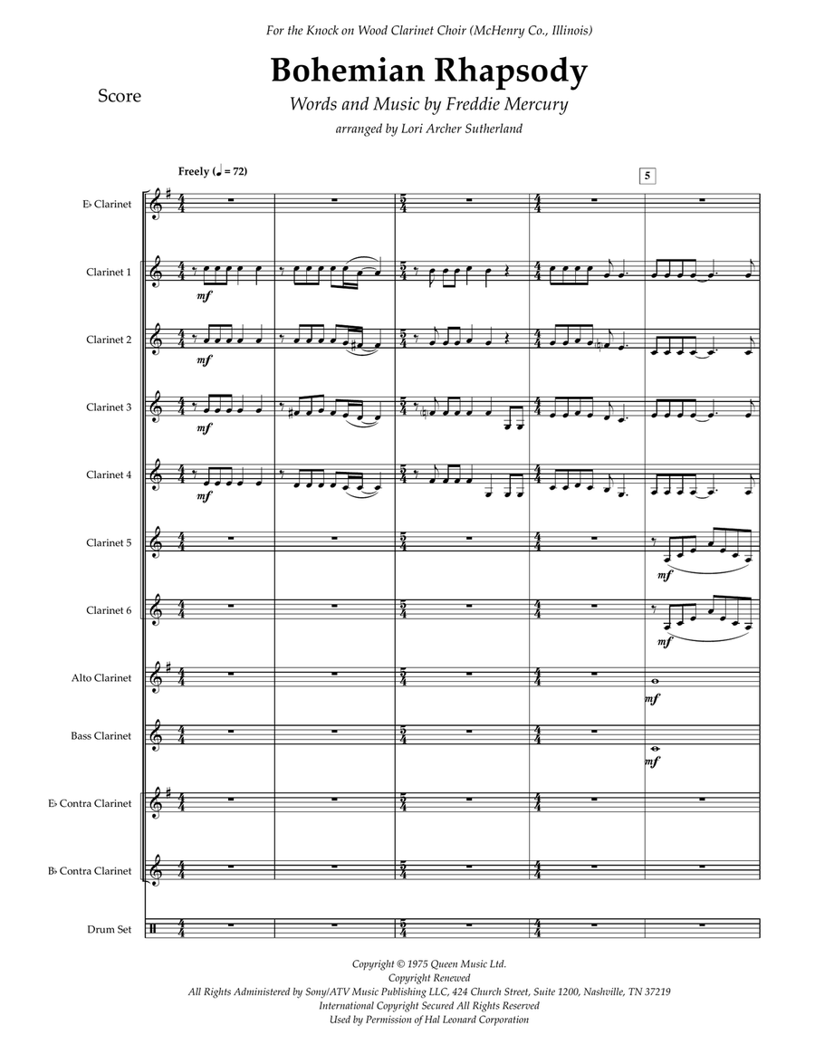 Bohemian Rhapsody Clarinet Choir scores gallery preview page 2