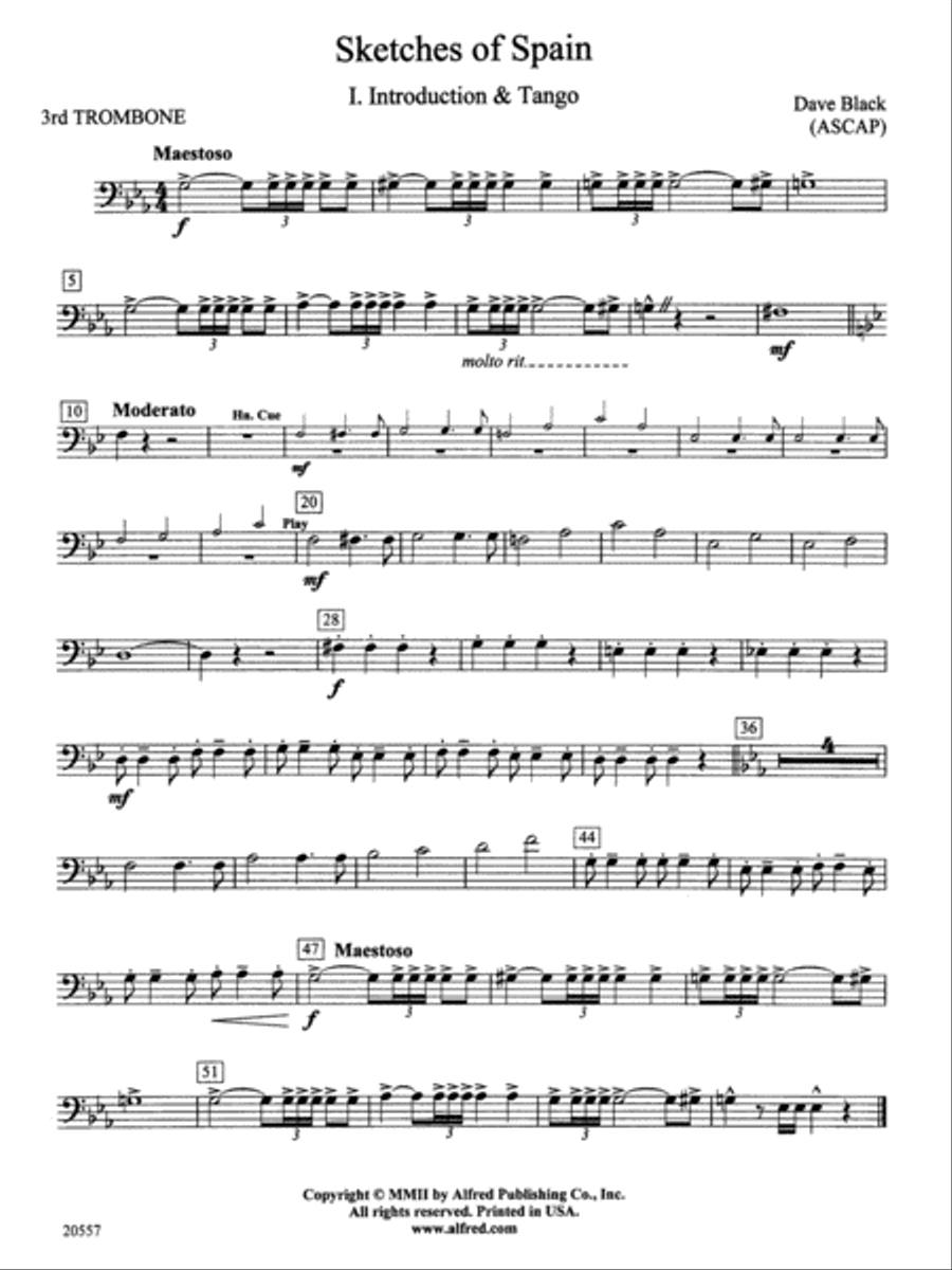 Sketches of Spain: 3rd Trombone Concert Band scores gallery preview page 1