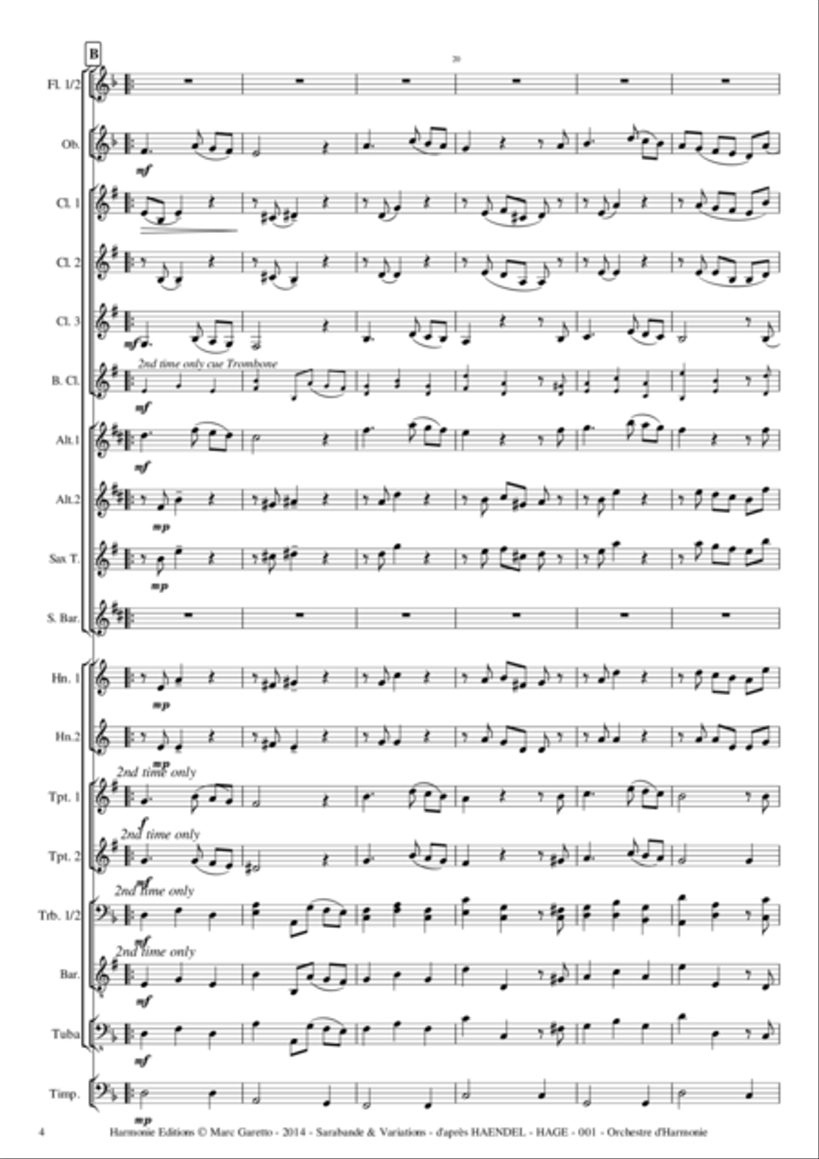 Sarabande & Variations - G.F. Haendel - arranged for Wind Concert Band by Marc Garetto Concert Band scores gallery preview page 4