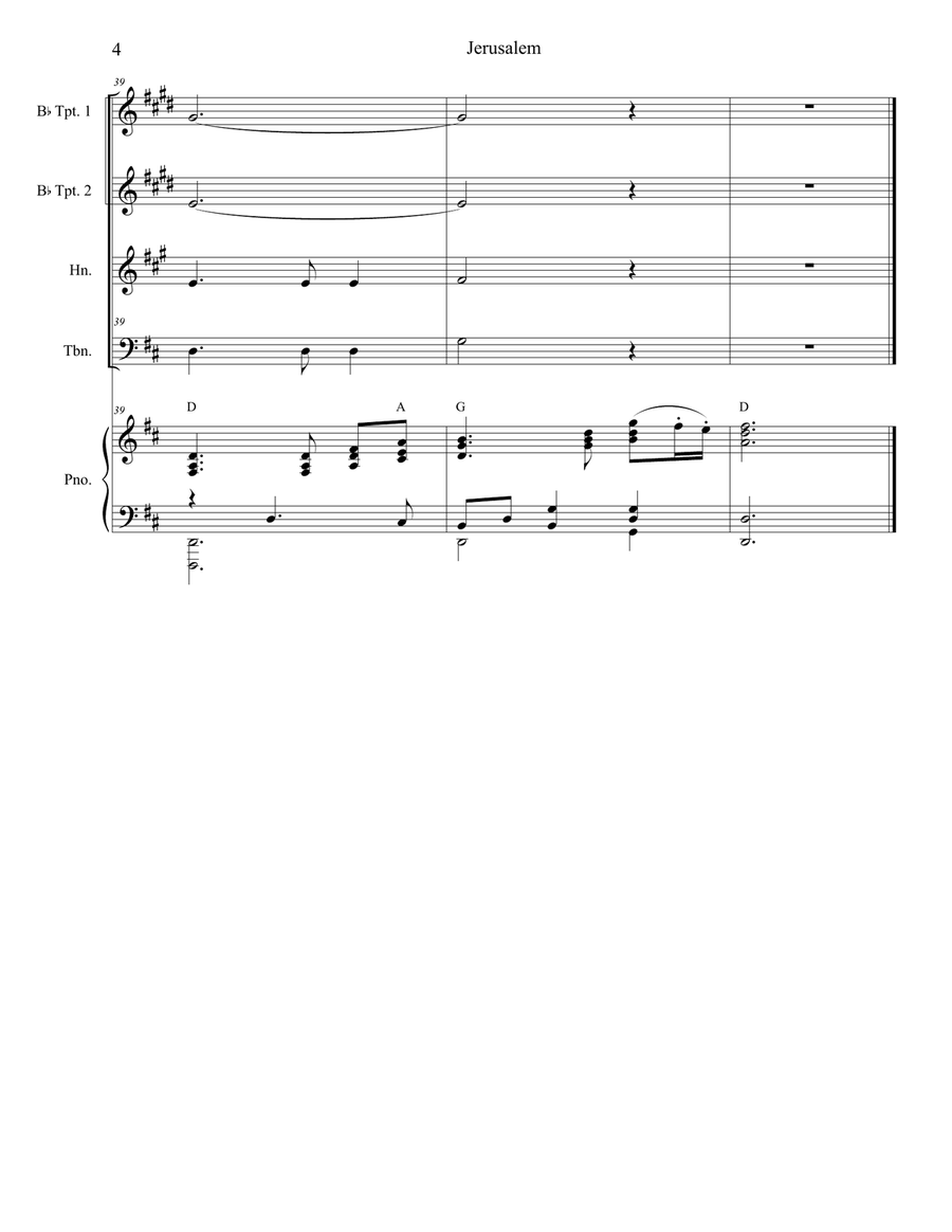 Jerusalem (Brass Quartet and Piano) Brass Quartet scores gallery preview page 4