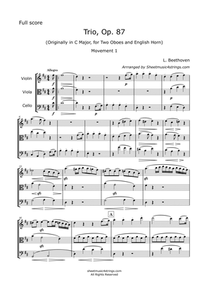 Beethoven, L. - Trio in C., Op. 87, Arranged for Violin, Viola and Cello