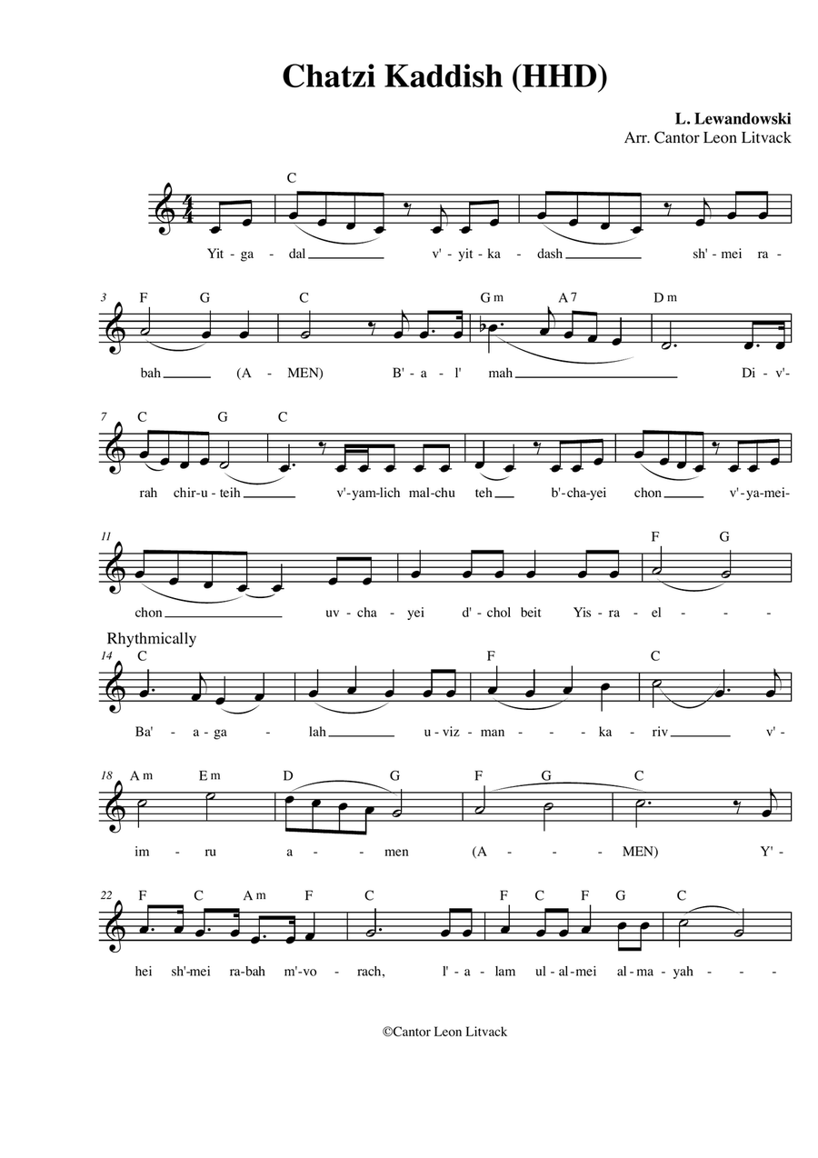 Chatzi Kaddish High Holy Days for solo voice and guitar Piano, Vocal, Guitar scores gallery preview page 1