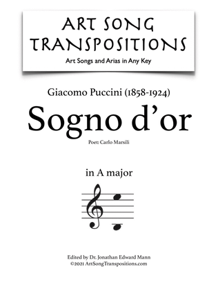 Book cover for PUCCINI: Sogno d'or (transposed to A major)