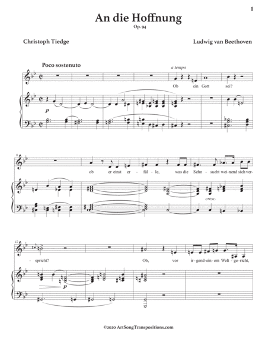 BEETHOVEN: An die Hoffnung, Op. 94 (transposed down a minor third) Voice scores gallery preview page 2