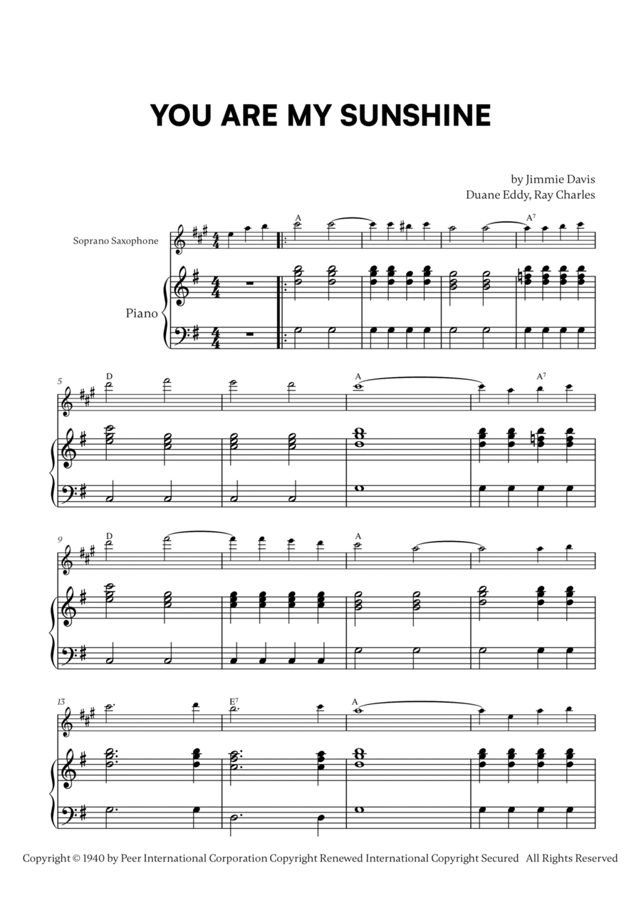 You Are My Sunshine You Are My Sunshine Soprano Saxophone scores gallery preview page 1