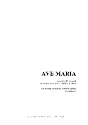 AVE MARIA - Bach-Gounod - For Instruments in Bb and Piano - With Parts