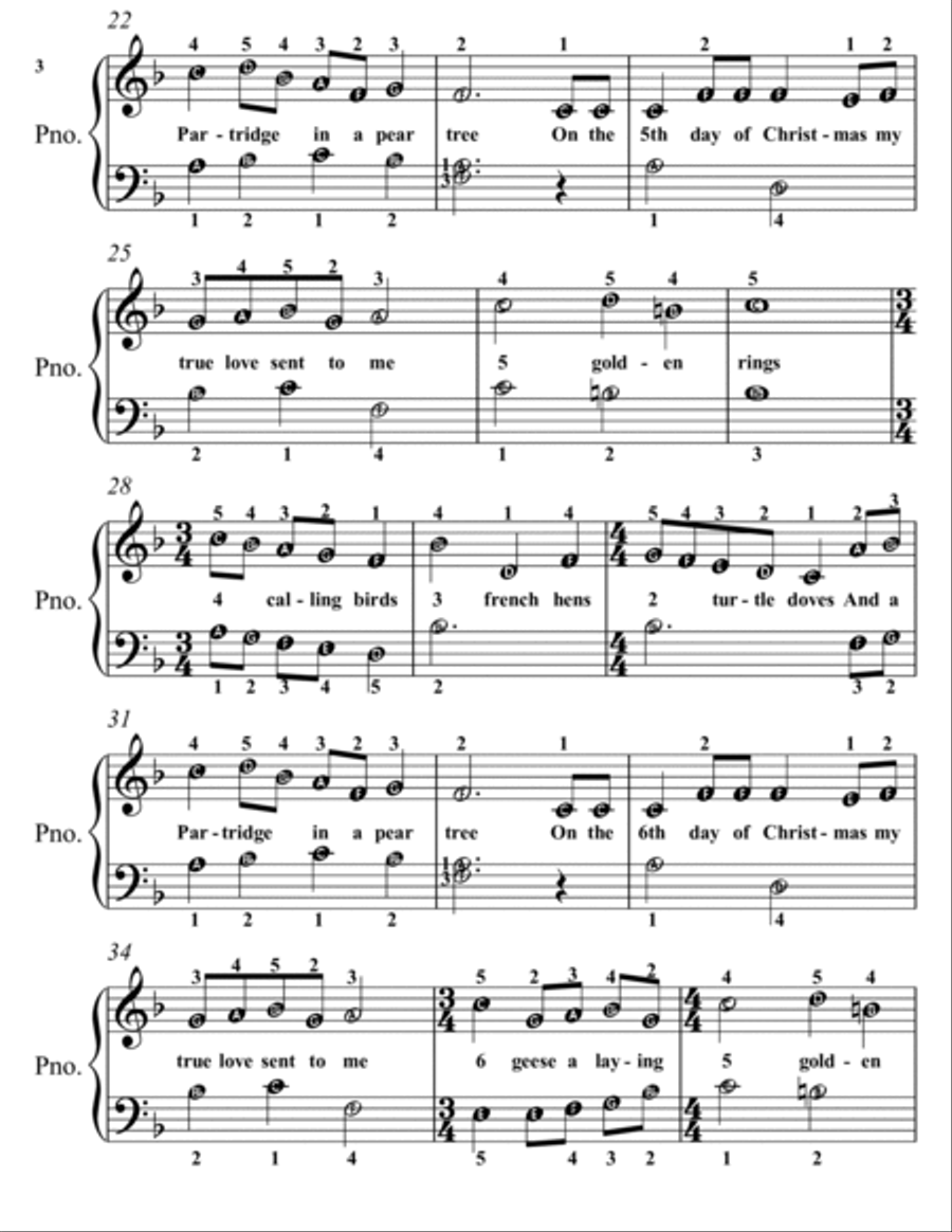 The Twelve Days of Christmas Easy Piano Sheet Music Easy Piano scores gallery preview page 4