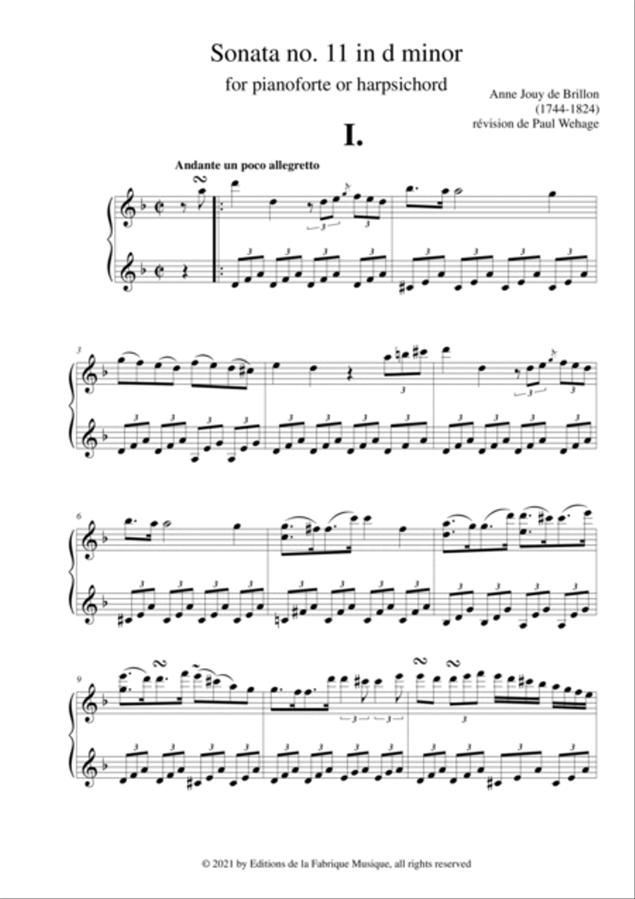 Anne-Louise Brillon de Jouy: Sonata no. 11 in d minor for piano or harpsichord Harpsichord scores gallery preview page 3