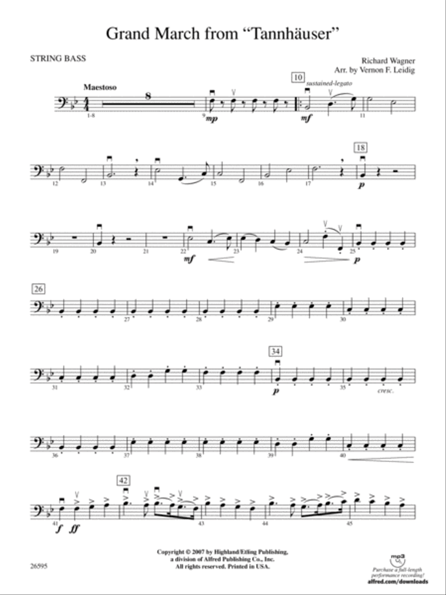 Grand March from Tannhäuser: String Bass Full Orchestra scores gallery preview page 1