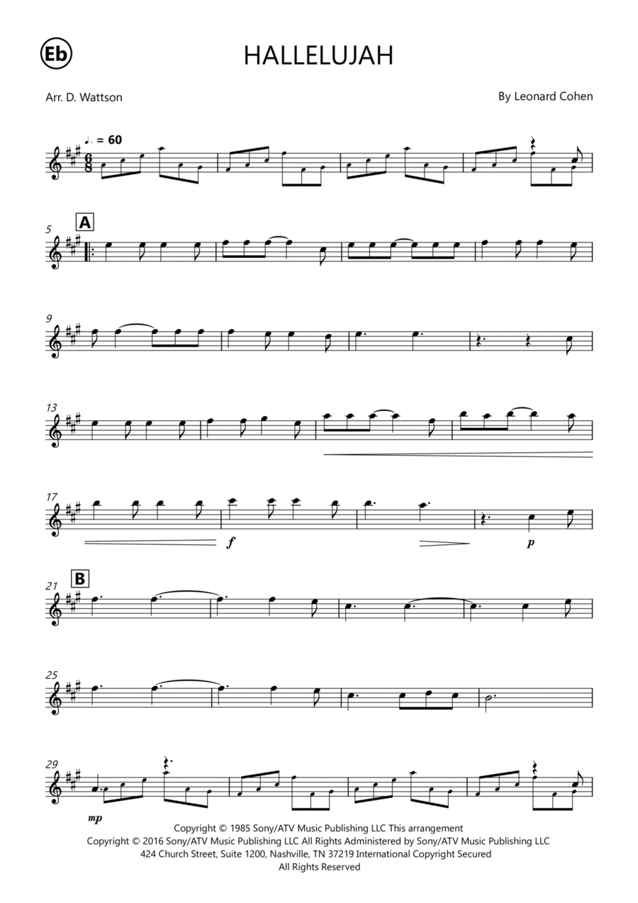 Hallelujah Alto Saxophone scores gallery preview page 1