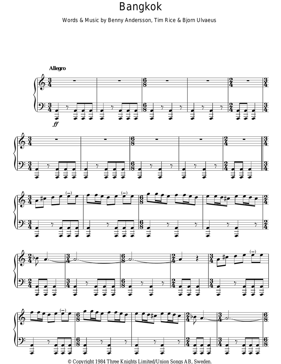 One Night In Bangkok Guitar scores gallery preview page 1