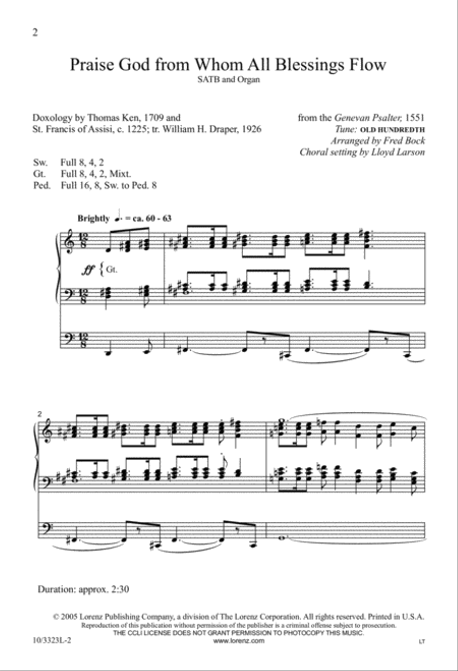 Praise God from Whom All Blessings Flow 4-Part scores gallery preview page 2