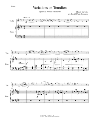 Tourdion (Quand je bois du vin clairet) for violin and piano