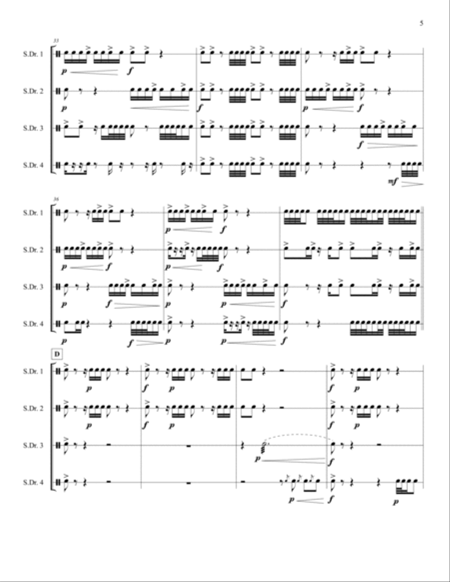 4 Square Cadence for 4 Snare Drums Snare Drum scores gallery preview page 6