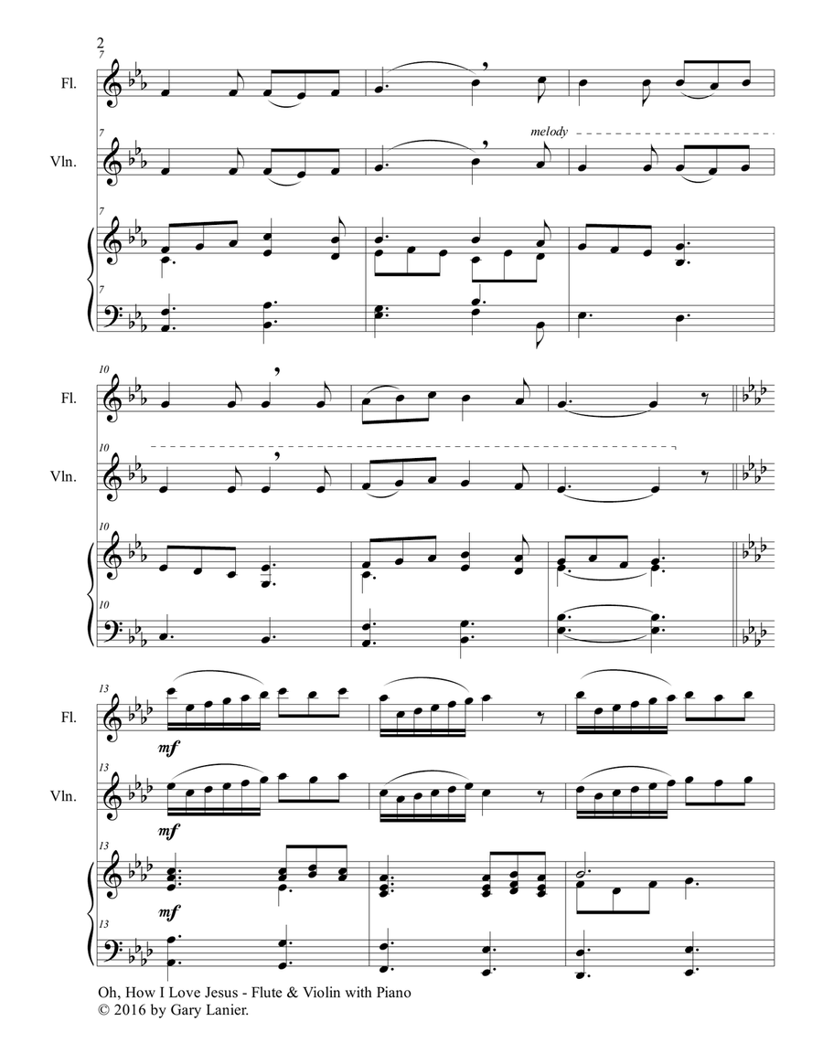 OH, HOW I LOVE JESUS (Trio – Flute & Violin with Piano... Parts included) Flute scores gallery preview page 3