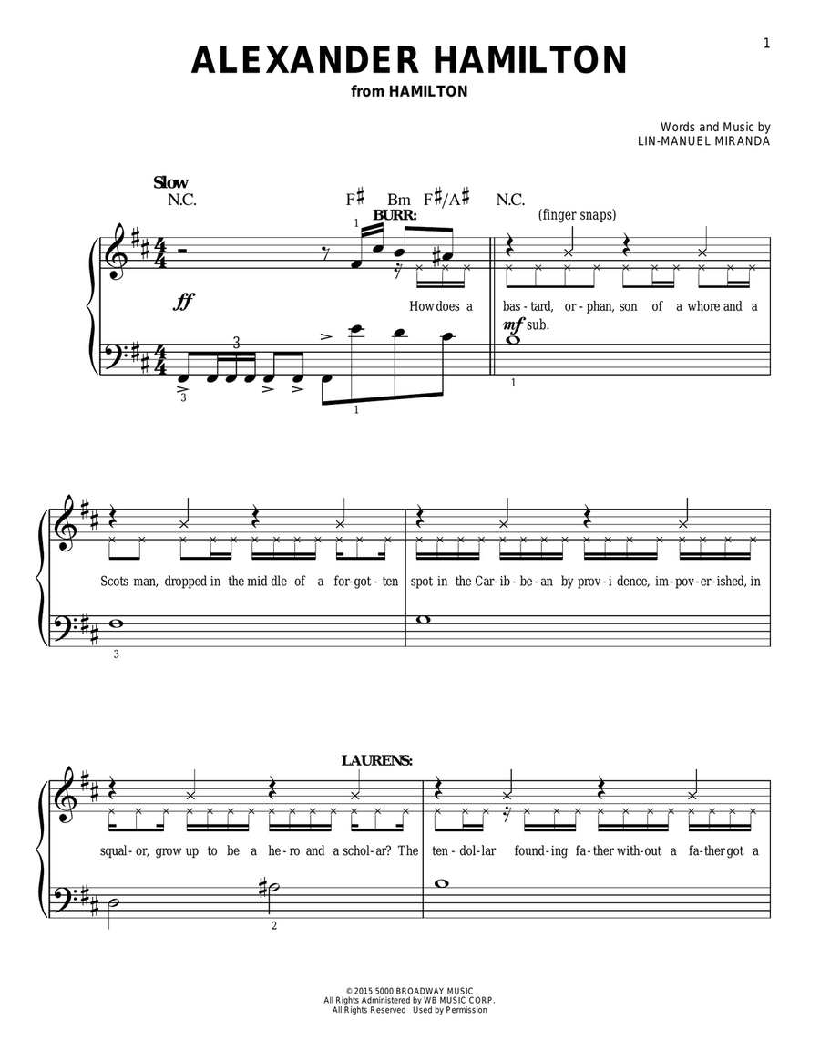 Alexander Hamilton (from Hamilton) Easy Piano scores gallery preview page 1