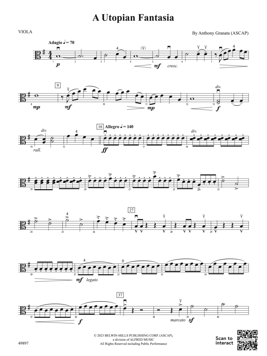 A Utopian Fantasia: Viola String Orchestra scores gallery preview page 1