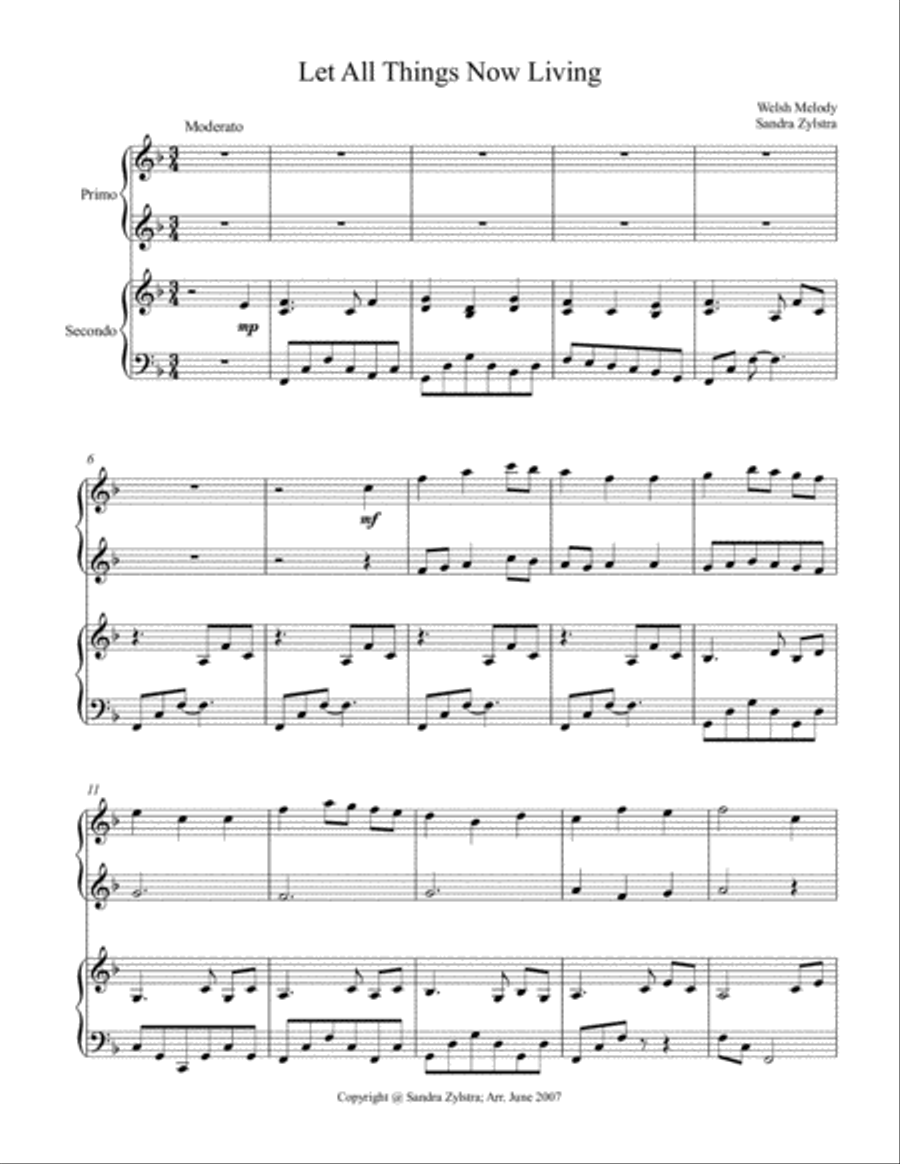 Let All Things Now Living (1 piano, 4 hand duet) 1 Piano, 4-Hands scores gallery preview page 2