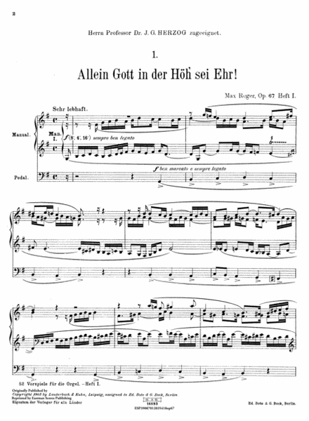 Zweiundfunfzig leicht ausfuhrbare Vorspiele zu den gebrauchlisten evangelischen Choralen : op. 67