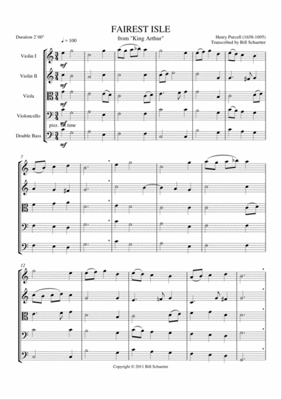 Fairest Isle from King Arthur Orchestra scores gallery preview page 1