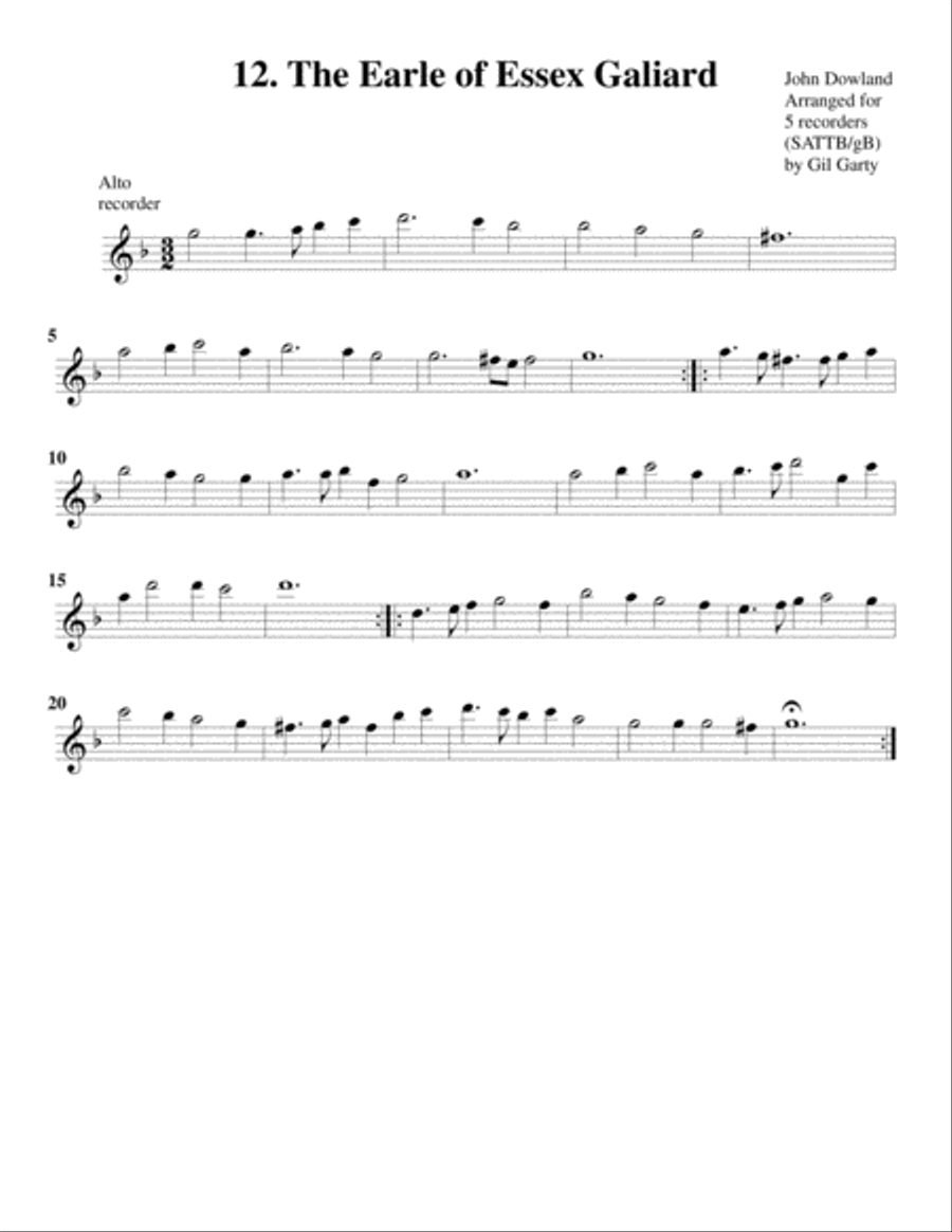 The Earle of Essex Galiard (12, 1604) (arrangement for 5 recorders) Recorder scores gallery preview page 3