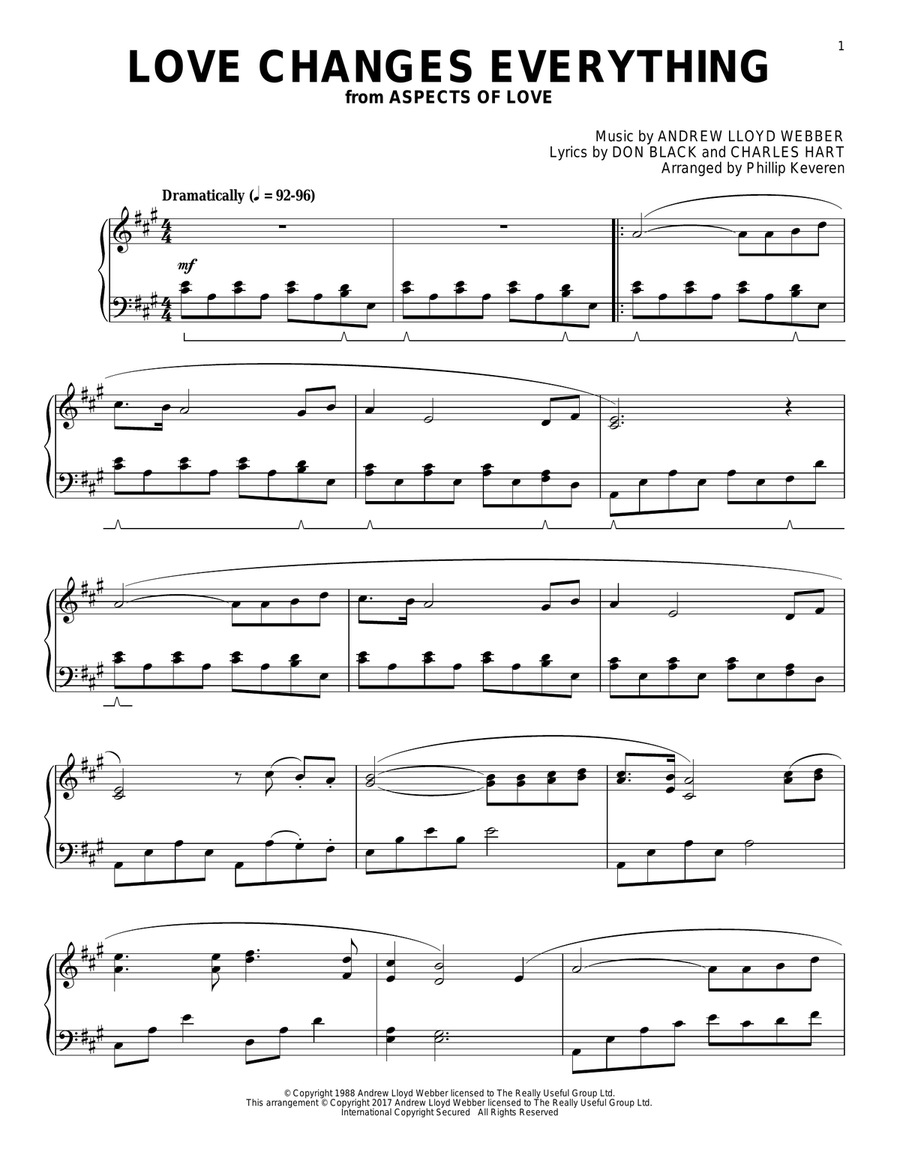 Love Changes Everything (from Aspects Of Love) (arr. Phillip Keveren)