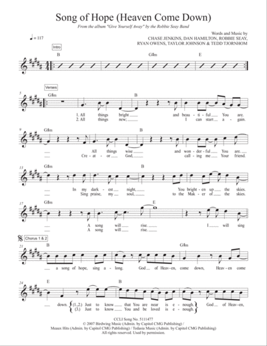 Song Of Hope Piano scores gallery preview page 1