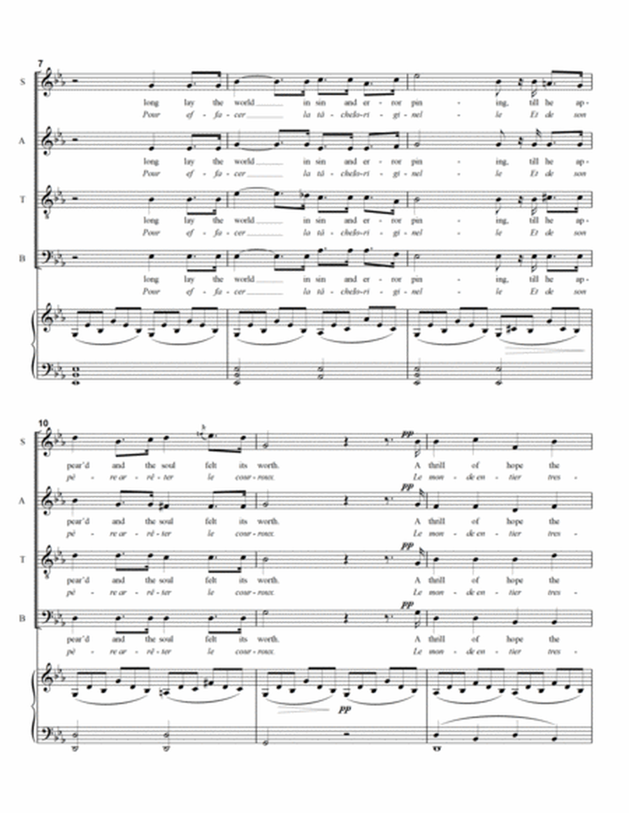 Cantique de Noel / O Holy Night for Mixed SATB Choir with Piano in Eb Major with French and English
