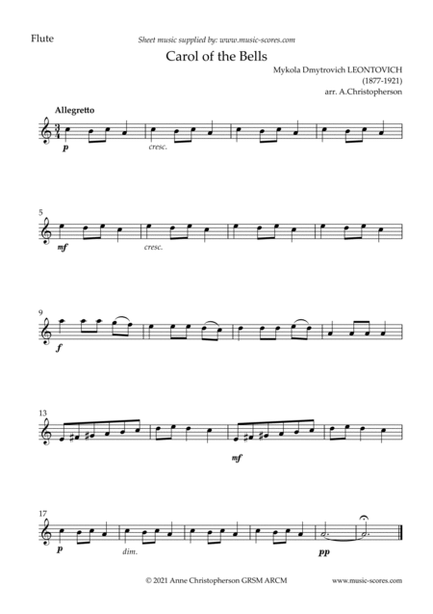 Carol of the Bells - Easy Flute with note names image number null