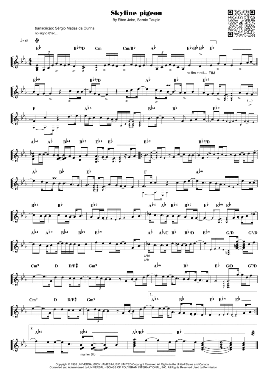 Skyline Pigeon Piano Solo scores gallery preview page 1