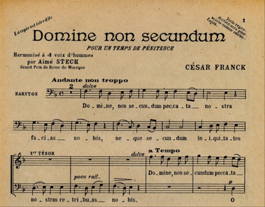 Franck Domine Non Secundum Offertoire Pour Le Careme 4 Male Voices Men's Choir scores gallery preview page 1