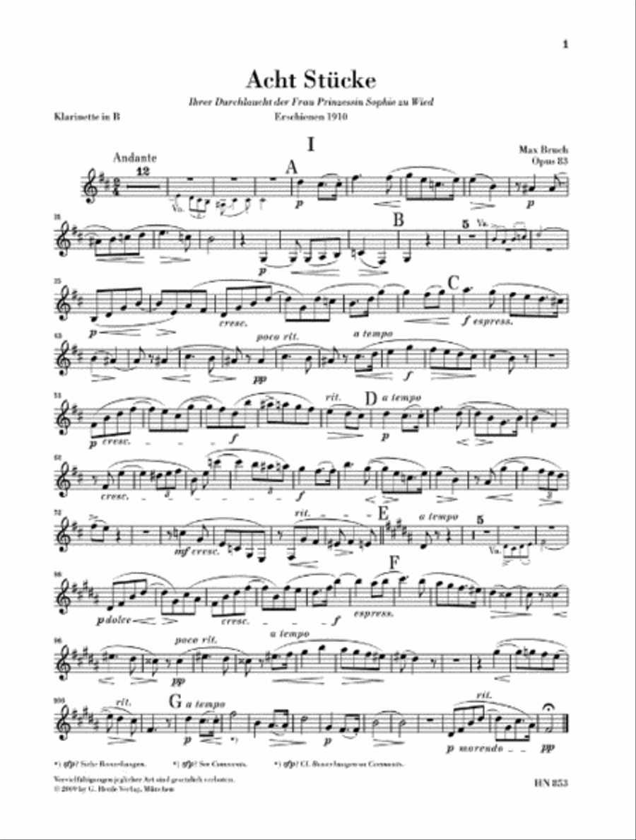 8 Pieces, Op. 83 Clarinet scores gallery preview page 6