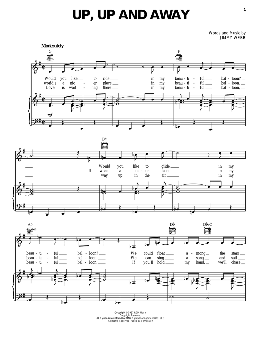 Up, Up And Away Up, Up And Away Piano, Vocal, Guitar scores gallery preview page 1