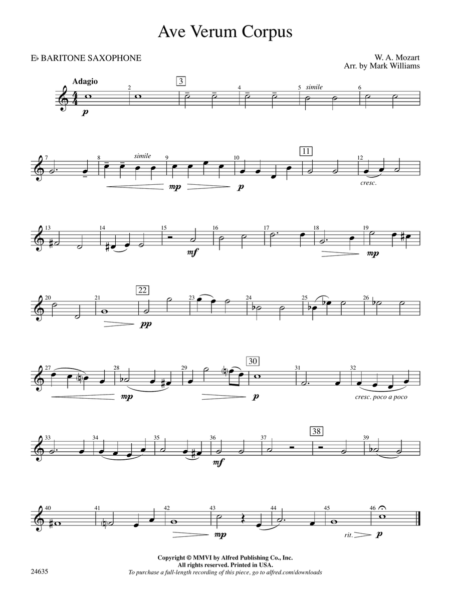 Ave Verum Corpus: E-flat Baritone Saxophone