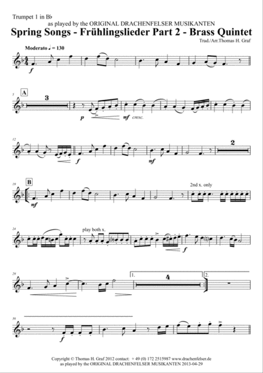 Spring Songs - Frühlingslieder - Part 2 - German Folk Songs - Brass Quintet Brass Quintet scores gallery preview page 6