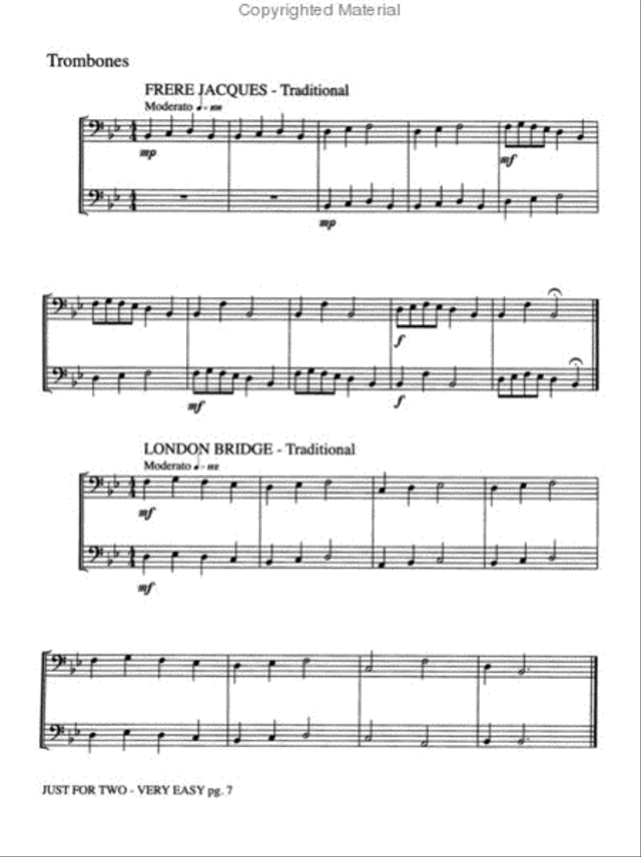Just for Two Very Easy Trombone Duet scores gallery preview page 3