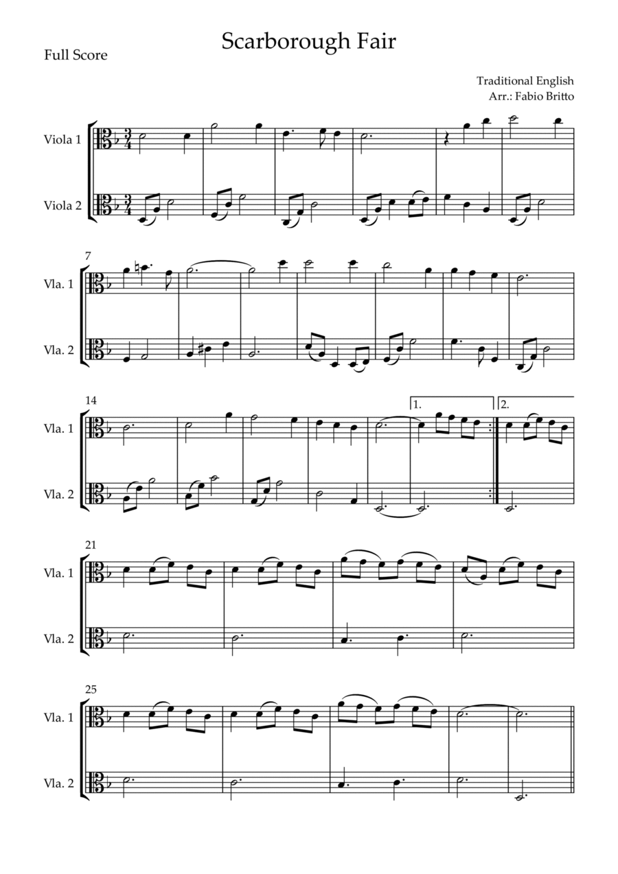 Scarborough Fair for Viola Duo String Duet scores gallery preview page 1
