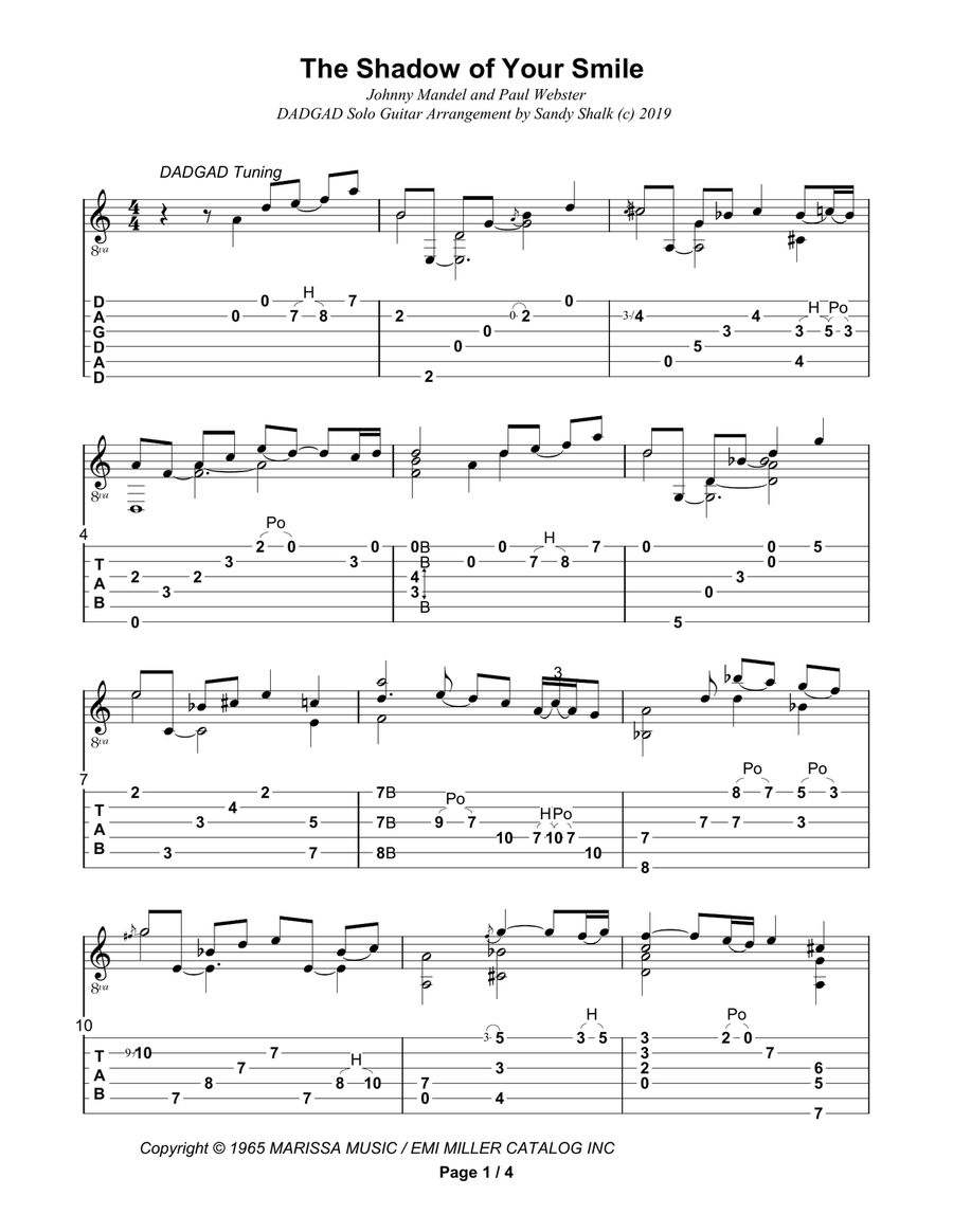The Shadow Of Your Smile Guitar Tablature scores gallery preview page 1