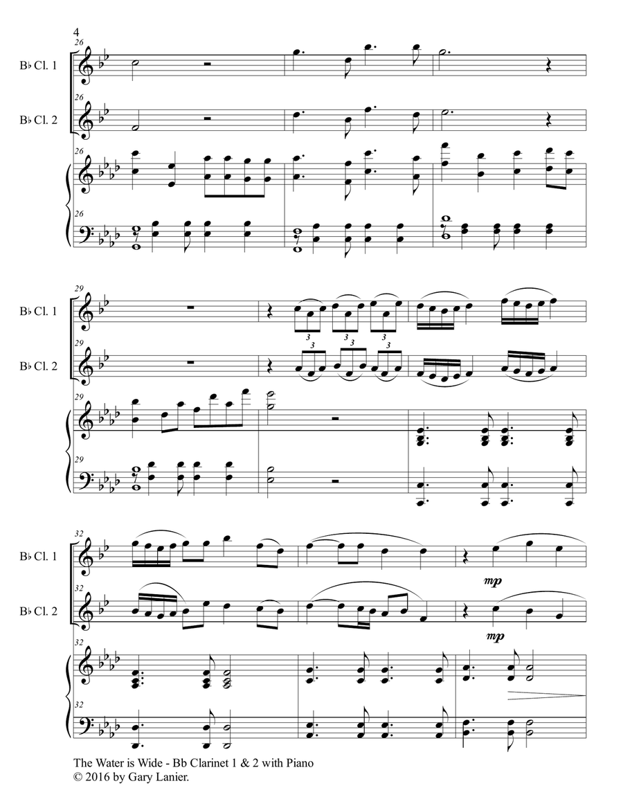 THE WATER IS WIDE (Trio – Bb Clarinet 1 & 2 with Piano and Parts) B-Flat Clarinet scores gallery preview page 5