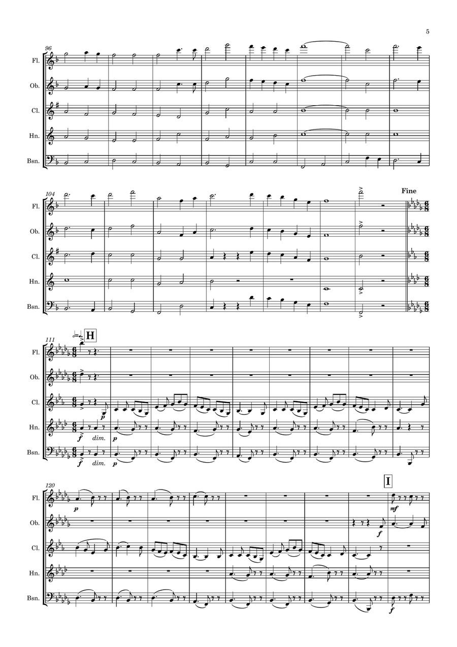 Holst: 2nd Suite in F Op. 28 No.2 (complete) - wind quintet Woodwind Quintet scores gallery preview page 6