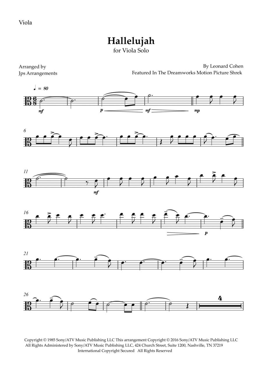 Hallelujah Viola Solo scores gallery preview page 1