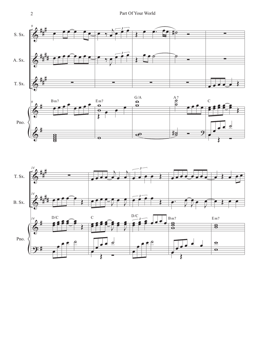 Part Of Your World Saxophone Quartet scores gallery preview page 2