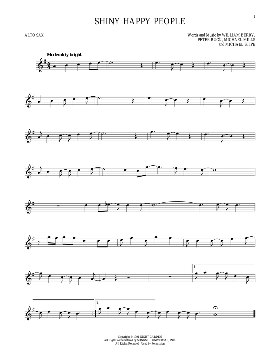 Shiny Happy People Shiny Happy People Alto Saxophone scores gallery preview page 1